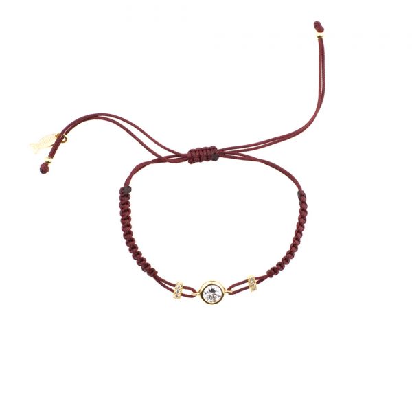 Bezauberndes Armband mit burgunderfarbenem Stoff-Zug und leuchtendem kleinem Zirkonia. Kurshuni Schmuck wird in Istanbul handgefertigt. Jetzt versandkostenfrei im Perlenmarkt OnlineShop bestellen!