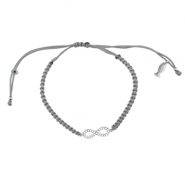 Fabelhaftes Armband mit silbernem, zirkonia-besetztem Unendlichkeitssymbol und schlichtem, grauem Zug-Band. Kurshuni Schmuck wird in Istanbul handgefertigt. Jetzt versandkostenfrei im Perlenmarkt OnlineShop bestellen!