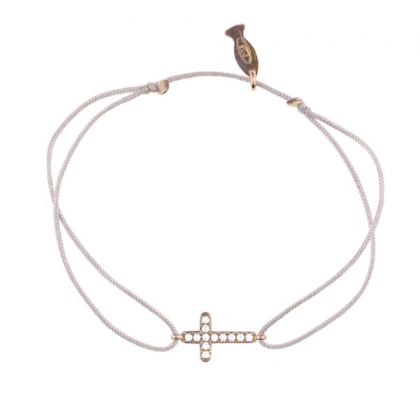 Herrliches Armband mit roségoldenem, zirkonia-besetztem Kreuz und zart-rosanem Zug-Band. Kurshuni Schmuck wird in Istanbul handgefertigt: Jetzt versandkostenfrei im Perlenmarkt OnlineShop bestellen!