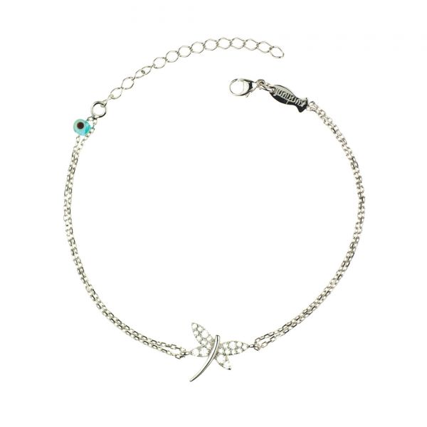 Zauberhaftes Armband mit feiner kleiner Libelle aus rhodiniertem Sterling Silber und funkelnden Zirkonias. Kurshuni Schmuck wird in Istanbul handgefertigt. Jetzt versandkostenfrei im Perlenmarkt OnlineShop bestellen!