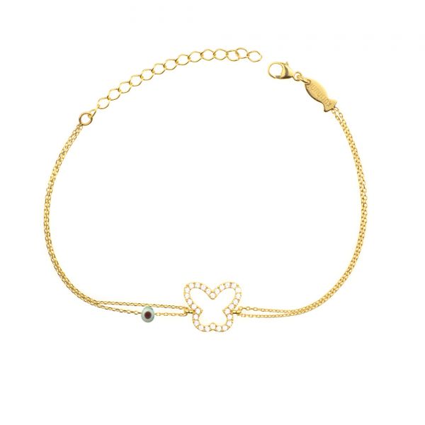 Wunderschönes Armband mit bezauberndem Schmetterling aus vergoldetem Sterling Silber und glitzernden Zirkonias. Kurshuni Schmuck wird in Istanbul handgefertigt. Jetzt versandkostenfrei im Perlenmarkt OnlineShop bestellen!