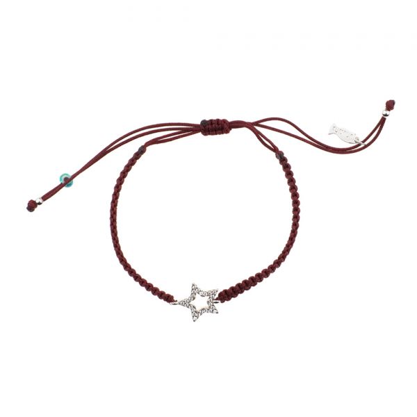 Bezauberndes Kurshuni Armband mit burgunderfarbenem Stoff-Zug und funkelndem kleinem Stern. Kurshuni Schmuck wird in Istanbul handgefertigt. Jetzt versandkostenfrei im Perlenmarkt OnlineShop bestellen!