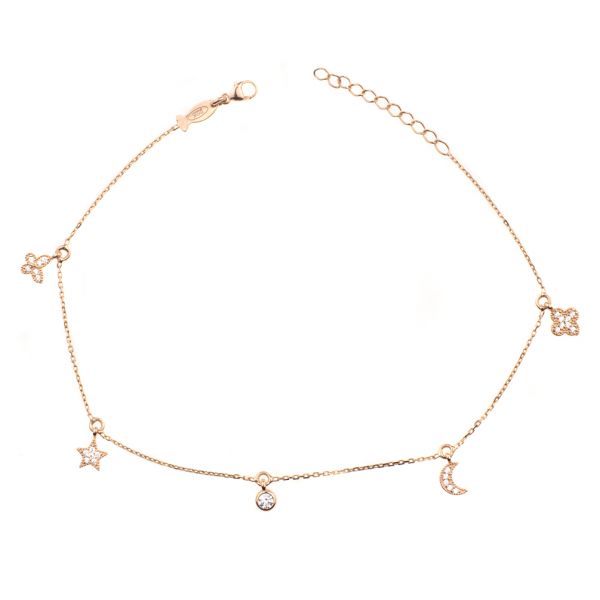 Wunderschönes Fußkettchen in Roségold Gold mit bezaubernden kleinen Anhängern. Kurshuni Schmuck wird in Istanbul handgefertigt. Jetzt versandkostenfrei im Perlenmarkt OnlineShop bestellen!