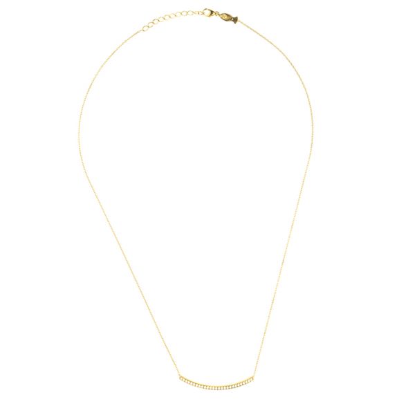 Elegante Halskette mit bezauberndem Bogen aus glitzernden Zirkonias, gefasst in vergoldetem Silber: Jetzt versandkostenfrei im Perlenmarkt OnlineShop bestellen!
