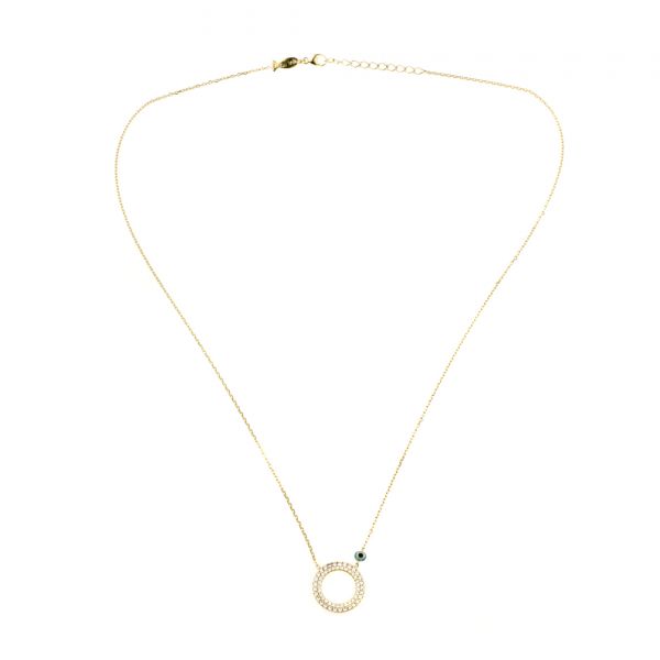 Elegante Halskette mit glitzerndem Kreis-Anhänger aus vergoldetem Silber und Zirkonias: Jetzt versandkostenfrei im Perlenmarkt OnlineShop bestellen!