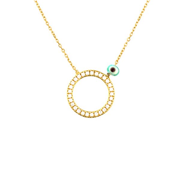 Großartige kleine Halskette mit glitzerndem Kreis-Anhänger aus vergoldetem Sterling Silber und funkelnden Zirkonias. Kurshuni Schmuck wird in Istanbul handgefertigt. Jetzt versandkostenfrei im Perlenmarkt OnlineShop bestellen!