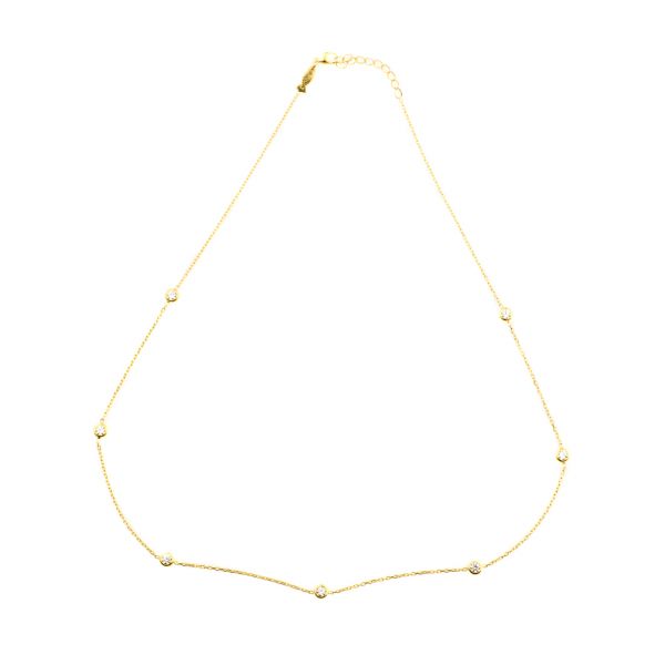 Hinreißende, filigrane Halskette mit sieben funkelnden Zirkonias in goldener Fassung: Jetzt versandkostenfrei im Perlenmarkt OnlineShop bestellen!