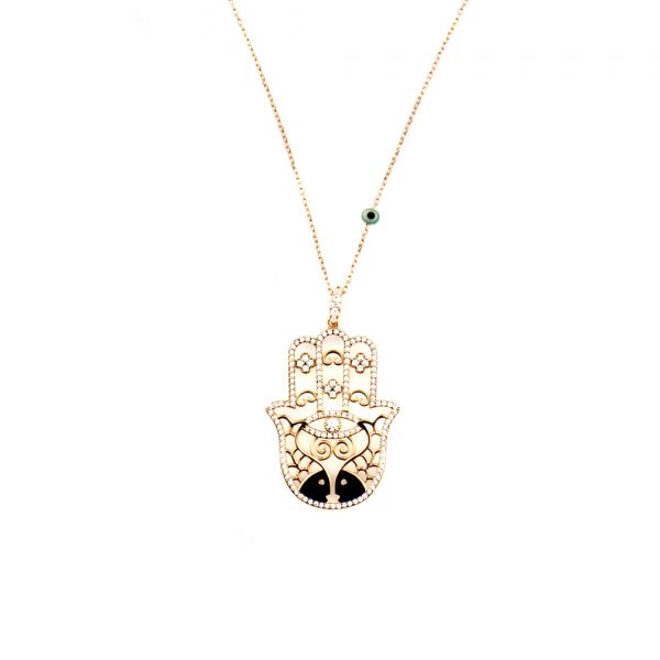 Fantastische Halskette mit wunderschön gearbeiteter Hand der Fatima. Kurshuni Schmuck wird in Istanbul handgefertigt. Jetzt versandkostenfrei im Perlenmarkt OnlineShop bestellen!