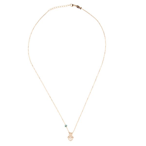 Fabelhafte Halskette mit Hand der Fatima aus rosévergoldetem Sterling Silber, besetzt mit Zirkonias: Jetzt versandkostenfrei im Perlenmarkt OnlineShop!
