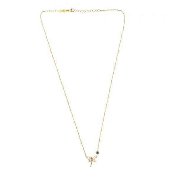 Verspielte Halskette mit kleiner Libelle aus vergoldetem Sterling Silber und Zirkonias: Jetzt versandkostenfrei im Perlenmarkt OnlineShop bestellen!