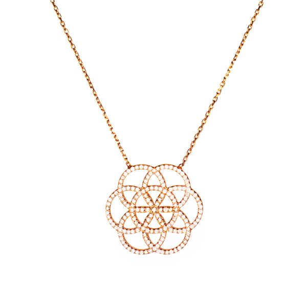 Fabelhafte Halskette mit herrlichem Seed of Life Anhänger aus rosévergoldetem, zirkonia-besetztem Sterling Silber. Kurshuni Schmuck wird in Istanbul handgefertigt. Jetzt versandkostenfrei im Perlenmarkt OnlineShop bestellen!