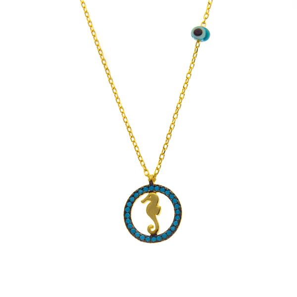 Entzückende Halskette aus vergoldetem Sterling Silber und Türkis mit bezauberndem Seepferdchen. Kurshuni Schmuck wird in Istanbul handgefertigt. Jetzt versandkostenfrei im Perlenmarkt OnlineShop bestellen!