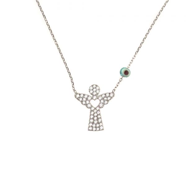 Herrliche Halskette aus rhodiniertem Sterling Silber mit funkelndem Engels-Anhänger. Kurshuni Schmuck wird in Istanbul handgefertigt. Jetzt versandkostenfrei im Perlenmarkt OnlineShop bestellen!