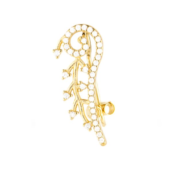 Wunderschöner Ohrring mit verspielter Efeu-Ranke aus vergoldetem Sterling Silber mit glitzernden Zirkonias. Kurshuni Schmuck wird in Istanbul handgefertigt. Jetzt versandkostenfrei im Perlenmarkt OnlineShop bestellen!