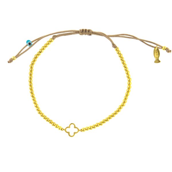 Entzückendes Perlen-Armband mit kleinem Kleeblatt-Glücksbringer aus vergoldetem Sterling Silber. Kurshuni Schmuck wird in Istanbul handgefertigt. Jetzt versandkostenfrei im Perlenmarkt OnlineShop bestellen!