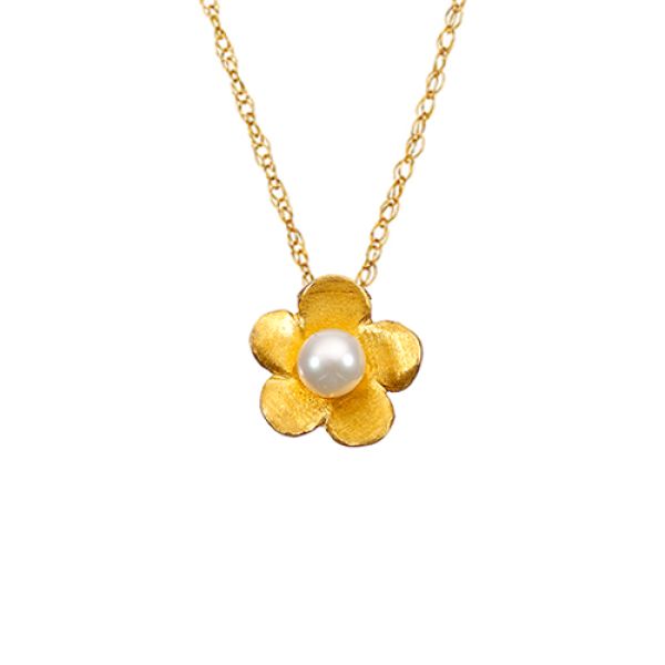 Halskette Blume mit Perle Gold