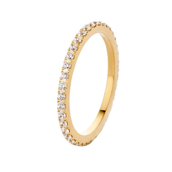 Fantastisch funkelnder MelanO Ring in Gold, umlaufend besetzt mit Zirkonias: Lässt sich ausgezeichnet mit Friends, Twisted oder Vivid Ringen zusammen tragen. Jetzt versandkostenfrei im Perlenmarkt OnlineShop bestellen!