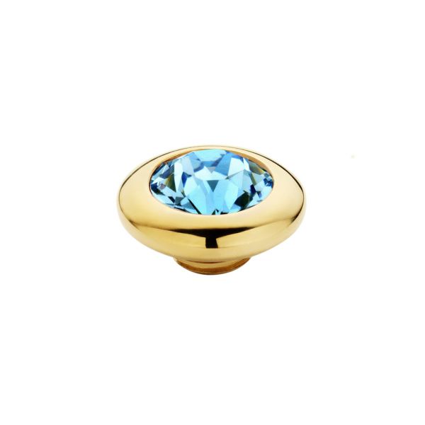 Bezaubernder MelanO Ringaufsatz mit Zirkonia in glitzerndem Aquamarin mit goldener Fassung für alle Vivid Ringe. Der Aufsatz wird auf den Ring geschraubt und kann ausgetauscht werden. Jetzt versandkostenfrei im Perlenmarkt OnlineShop bestellen!
