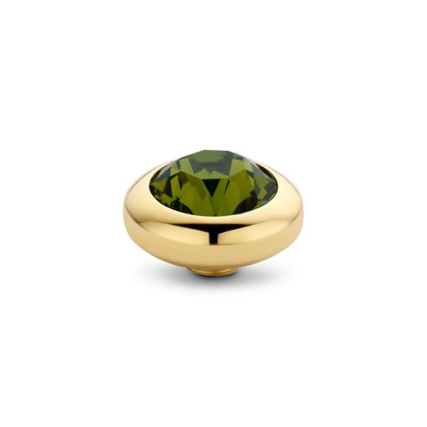 Der tolle  Ringaufsatz besteht aus einem funkelndem Zirkonia in Olive und hat eine goldene Fassung, passend für alle MelanO Vivid Ringe. Der runde Zirkonia im Facettenschliff ragt aus der Fassung hervor.