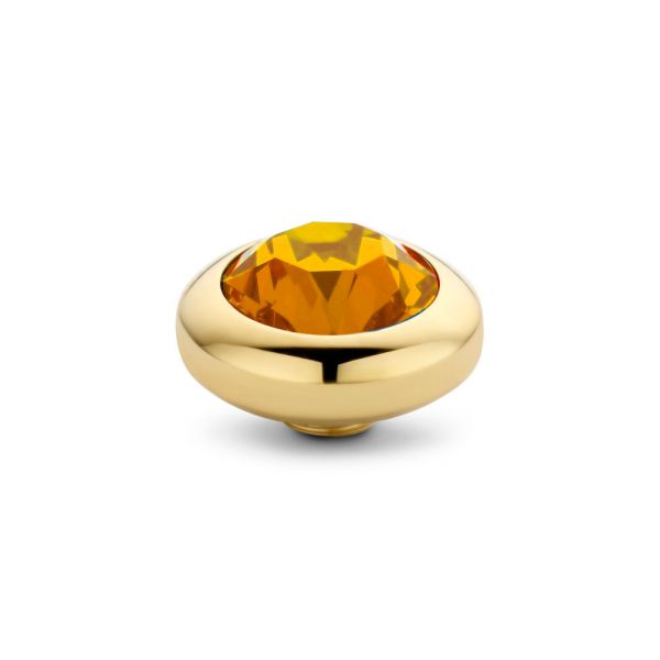 Funkelnder MelanO Ringaufsatz mit orangenem Zirkonia in goldener Fassung für alle Vivid Ringe. Der Aufsatz wird auf den Ring geschraubt und ist austauschbar: Das Vivid Schmuck System jetzt versandkostenfrei im Perlenmarkt OnlineShop bestellen!