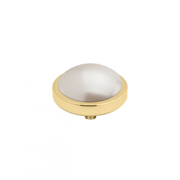 Wunderschöner Ringaufsatz mit goldener Fassung und lachsfarbener Perle für alle MelanO Vivid Ringe. Der Aufsatz wird auf den Ring geschraubt und ist austauschbar: Das Vivid Schmuck System jetzt versandkostenfrei im Perlenmarkt OnlineShop bestellen!