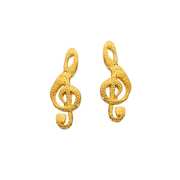 Diese wunderschönen Ohrstecker von Krinaki Jewelry tragen je einen Notenschlüssel. Die Violinschlüssel sind filigran gearbeitet und folgen der klassischen Form. Die Ohrringe werden in Handarbeit aus 14 Karat Gold in Athen gefertigt.