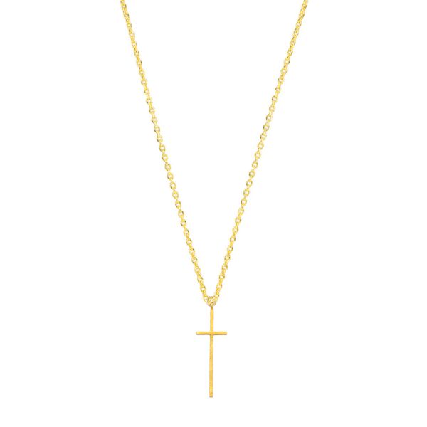 Die filigrane Halskette von Krinaki Jewelry trägt einen stilvollen, langen Kreuz-Anhänger aus 14 Karat Gold und wartet schon im Perlenmarkt OnlineShop auf Dich! Jetzt entdecken!