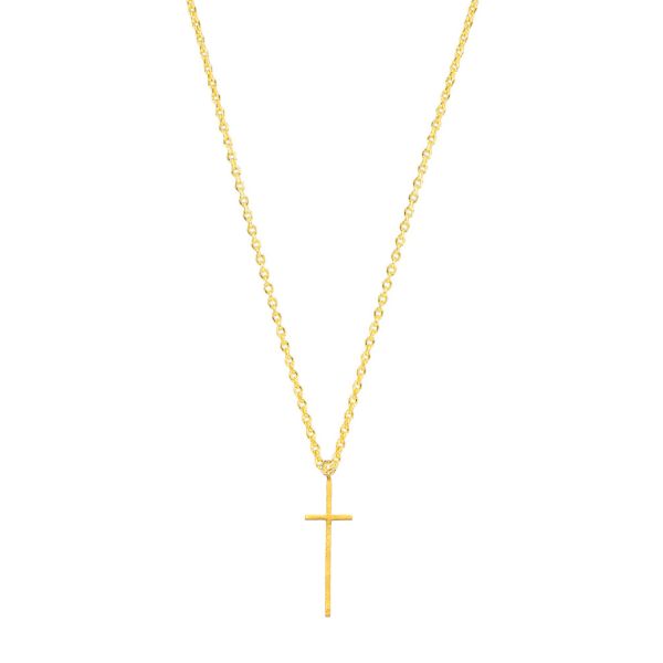 Die filigrane Halskette von Krinaki Jewelry trägt einen stilvollen, langen Kreuz-Anhänger aus 14 Karat Gold und wartet schon im Perlenmarkt OnlineShop auf Dich! Jetzt entdecken!