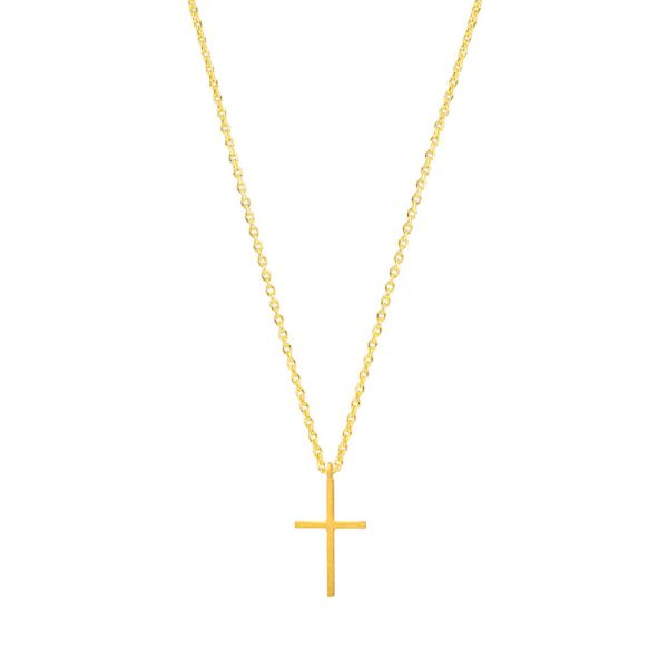 Die schlichte, goldene Halskette mit feinem, elegantem Kreuz von Krinaki Jewelry aus 14 Karat Gold wartet schon im Perlenmarkt OnlineShop auf Dich! Jetzt entdecken!