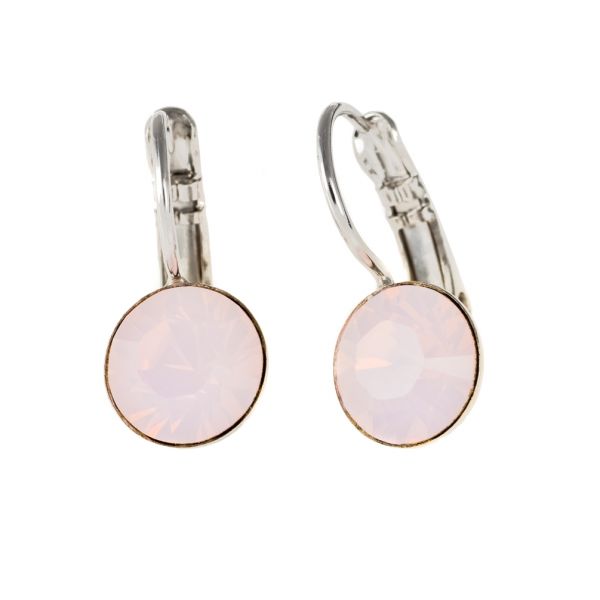 Diese bezaubernden kleinen Ohrringe werden bei uns im Perlenmarkt hergestellt. Der schimmernde Swarovski® Strass-Stein in Rose Water Opal sitzt jeweils am unteren Ende einer feinen, leicht geschwungenen Klappbrisur aus Weißbronze (silberne Farbe).