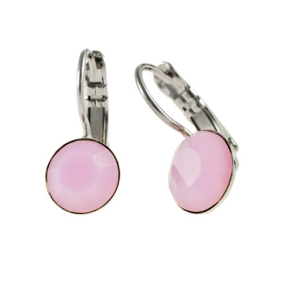 Diese bezaubernden kleinen Ohrringe werden bei uns im Perlenmarkt hergestellt. Der Swarovski® Strass-Stein in Rosé Alabaster sitzt jeweils am unteren Ende einer feinen, leicht geschwungenen Klappbrisur aus Weißbronze (silberne Farbe).