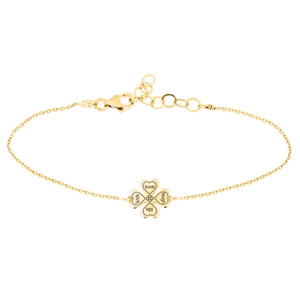 Goldenes Kleblatt-Armband für viel Glück, Liebe, Lachen und Leben. alisia Schmuck wird in Italien gefertigt. Für die Herstellung des Armbands werden nur edle Metalle verwendet. Jetzt versandkostenfrei im Perlenmarkt OnlineShop bestellen!