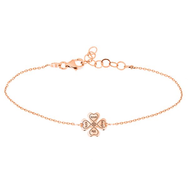 Roségoldenes Kleblatt-Armband für viel Glück, Liebe, Lachen und Leben. alisia Schmuck wird in Italien gefertigt. Für die Herstellung des Armbands werden nur edle Metalle verwendet. Jetzt versandkostenfrei im Perlenmarkt OnlineShop bestellen!