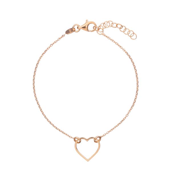 Verliebtes kleines Armband in Roségold mit leichtem Herz am rechten Fleck. Gliederarmband mit zierlichem, offenem Herz-Element, das an zwei Ösen hängend das Armband verbindet. alisia Schmuck wird in Italien gefertigt.