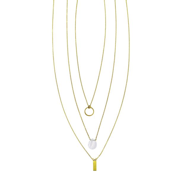 Herrliche, dreifache Halskette von alisia mit drei Anhängern aus Chalcedon und vergoldetem Sterling Silber. alisia Schmuck wird in Italien gefertigt: Jetzt versandkostenfrei im Perlenmarkt OnlineShop bestellen!