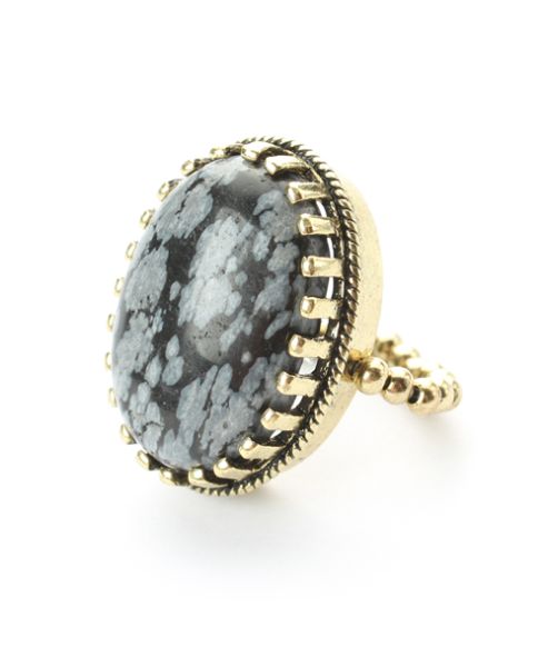 Reizender Exoal Ring mit Schneeflocken-Jaspis in Cabochon-Schliff und goldener Fassung: Jetzt im Perlenmarkt OnlineShop bestellen! Exoal Schmuck wird aus Naturmaterialien hergestellt. Kleine Farbabweichungen sind deshalb möglich.