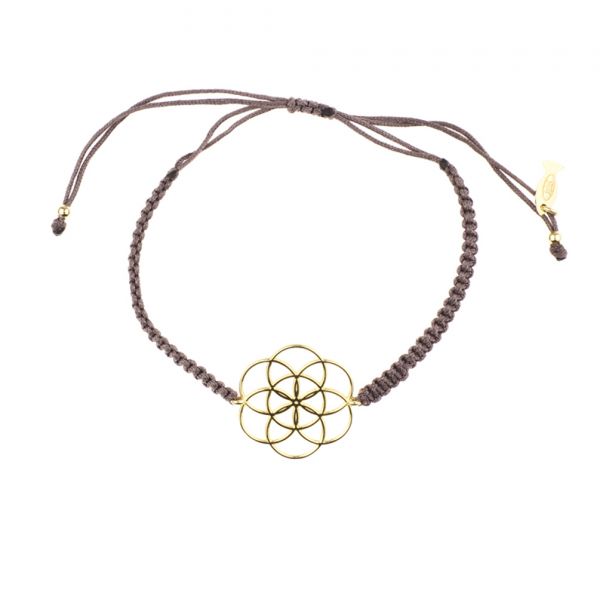 Umwerfendes Kurshuni Armband mit verzauberndem Seed of Life Ornament und wunderschönem Zug-Band in Taupe. Kurshuni Schmuck wird in Istanbul handgefertigt. Jetzt im Perlenmarkt OnlineShop bestellen!