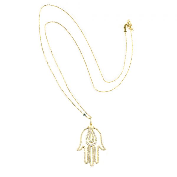 Zauberhafte Kurshuni Halskette mit feiner, goldener Gliederkette und funkelnder Hand der Fatima: Jetzt versandkostenfrei im Perlenmarkt OnlineShop bestellen!