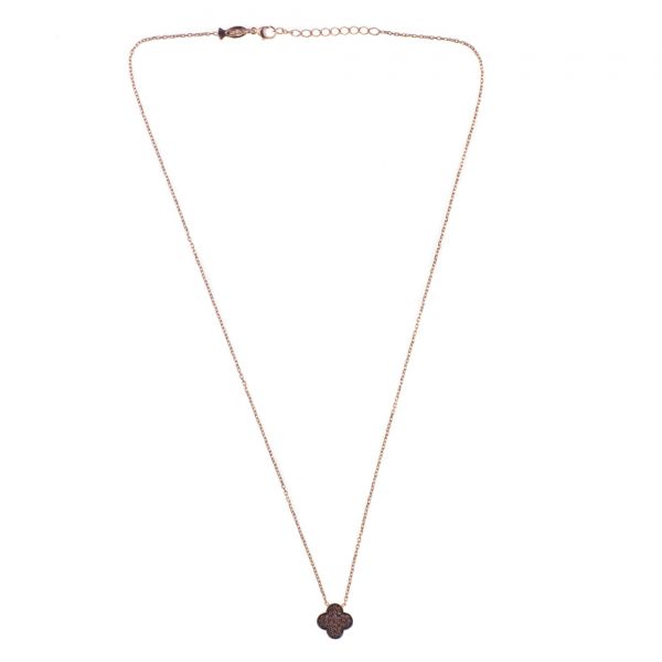 Kurshuni Halskette Kleeblatt Roségold Rauchquarz