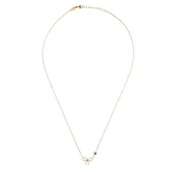 Zauberhafte kleine Kurshuni Halskette aus rosévergoldetem Sterling Silber mit funkelnder Schleife: Jetzt versandkostenfrei im Perlenmarkt OnlineShop bestellen!