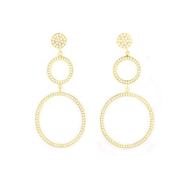 Faszinierende, lange Kurshuni Ohrstecker mit Kreisen aus vergoldetem Sterling Silber, besetzt mit funkelnden Zirkonias. Kurshuni Schmuck wird in Istanbul handgefertigt. Jetzt versandkostenfrei im Perlenmarkt OnlineShop bestellen!