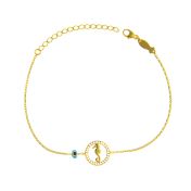 In das feine Gliederarmband ist ein bezauberndes Seepferdchen in einem Ring aus funkelnden Zirkonias eingesetzt. Das Armband wird aus vergoldetem Sterling Silber in Istanbul handgefertigt.