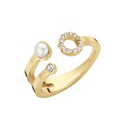 Verspielter MelanO Friends Ring in Gold mit bezaubernder Dreifach-Kombination aus Perle und Zirkonias: Jetzt versandkostenfrei im Perlenmarkt OnlineShop bestellen!